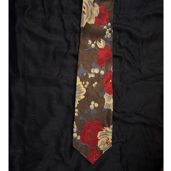PIERRE BALMAIN Silk Tie FRANCE Navy Blue Red Floral Classic - Picture 6 of 6